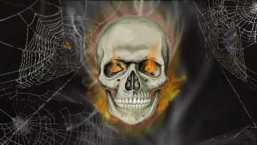 Картинка 3д графика horror ужас огонь череп пауки паутина