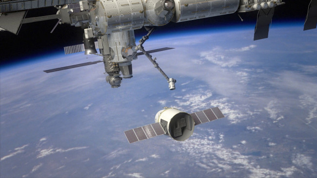Обои картинки фото космос, космические, корабли, станции, земля, мкс, spacex, dragon