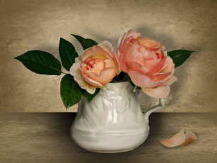 Картинка рисованные цветы лепестки кувшин розы