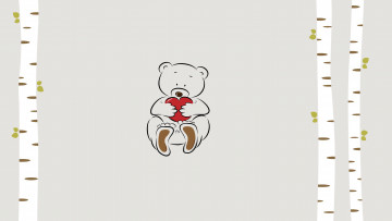 Картинка рисованные минимализм медвежонок березы