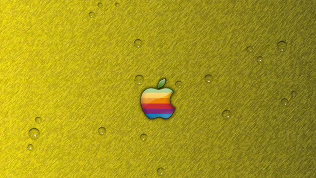 Обои картинки фото компьютеры, apple, фон, логотип, капли, цвета, яблоко