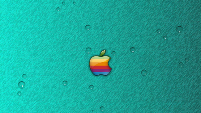 Обои картинки фото компьютеры, apple, фон, логотип, яблоко, цвета, капли