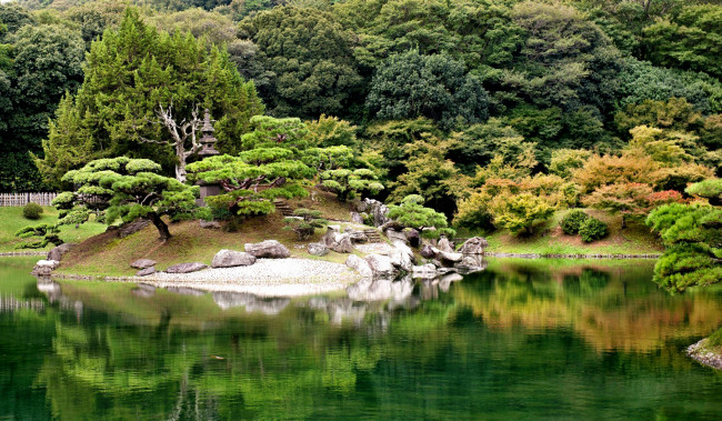 Обои картинки фото природа, парк, Япония, пруд, растительность