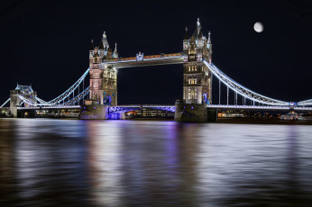 Картинка tower+bridge города лондон+ великобритания огни мост ночь река