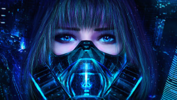 Картинка фэнтези девушки девушка маска респиратор глаза взгляд арт cyberpunk