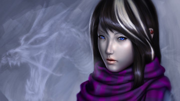 Картинка фэнтези красавицы+и+чудовища дракон девушка шарф азиатка глаза арт взгляд
