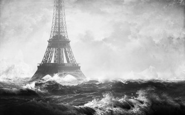 Картинка фэнтези иные+миры +иные+времена эйфелевая башня новоднение конец света волны потоп франция париж