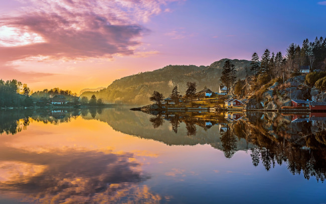 Обои картинки фото города, - пейзажи, norway, nature, берег, горы, домики, природа, пейзаж