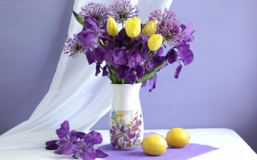 Картинка цветы букеты +композиции ирис лимон тюльпан