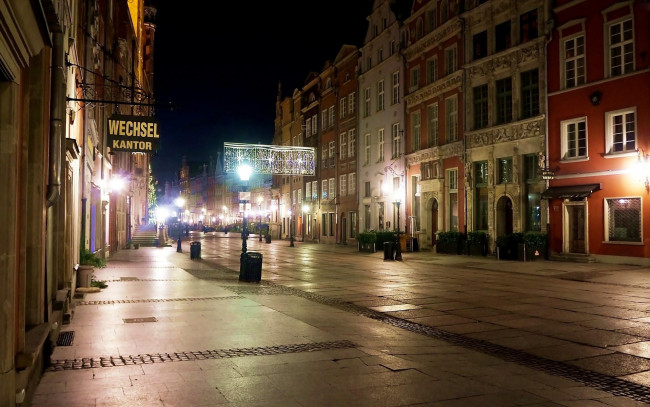 Обои картинки фото города, гданьск , польша, фонари, освещение, вечер, улица