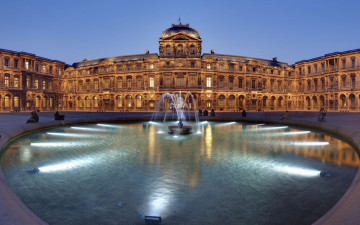 обоя музей лувра, париж, города, - фонтаны, фонтан, франция, лувр, musee, du, louvre, архитектура
