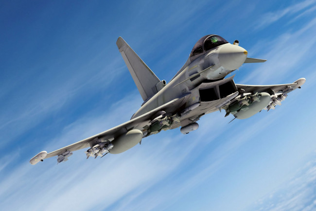 Обои картинки фото eurofighter typhoon, авиация, боевые самолёты, истребитель, eurofighter, typhoon, военная, небо