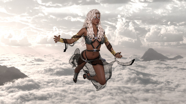 Обои картинки фото 3д графика, фантазия , fantasy, полет, девушка, облака, фон