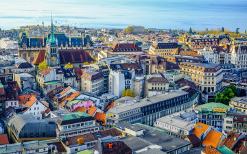 Картинка города -+панорамы лозанна город крыши швейцария