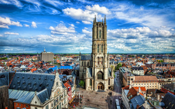 обоя города, гент , бельгия, панорама, собор