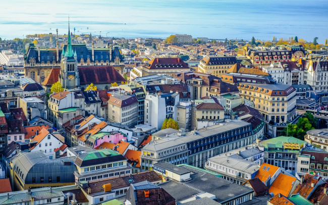 Обои картинки фото города, - панорамы, лозанна, город, крыши, швейцария