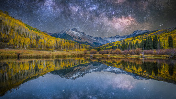 Картинка природа пейзажи осень звезды горы озеро