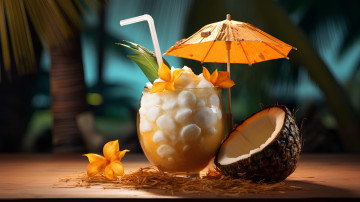 Картинка еда напитки +коктейль стакан коктейль зонтик кокос