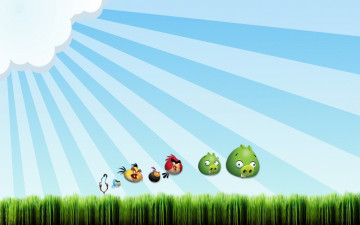 Картинка видео+игры angry+birds свиньи птицы лучи трава