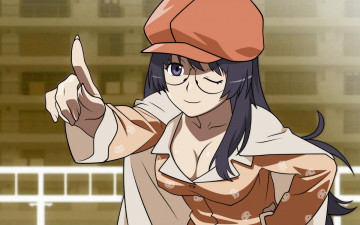 Картинка аниме bakemonogatari hanekawa+tsubasa очки дом улица шляпа пижама девушка