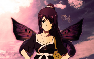 Картинка аниме bakemonogatari senjougahara+hitagi девушка небо облака платье кулон сумка крылья