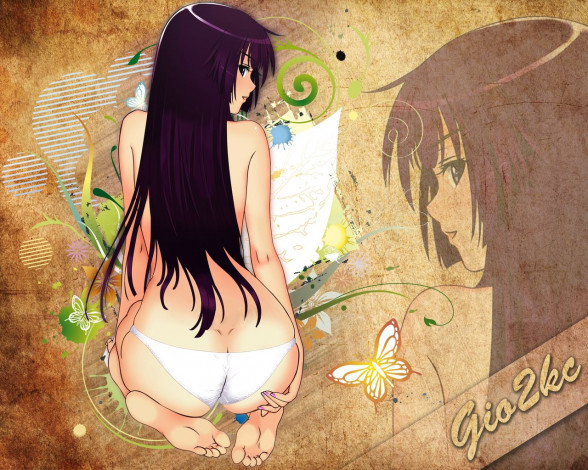 Обои картинки фото аниме, bakemonogatari, senjougahara hitagi, девушка, нижнее белье, бабочка