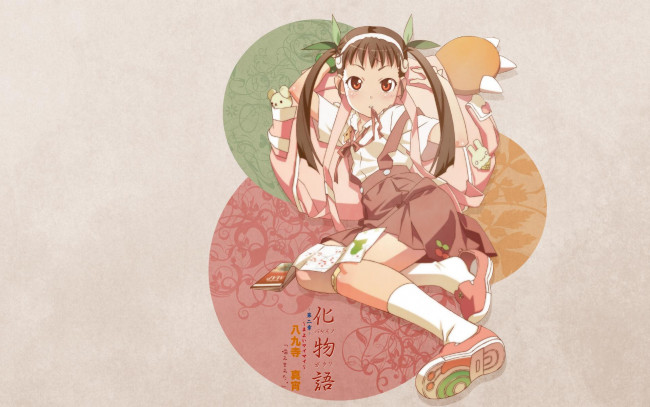 Обои картинки фото аниме, bakemonogatari, hachikuji mayoi, девушка, форма, портфель, бант, улитка