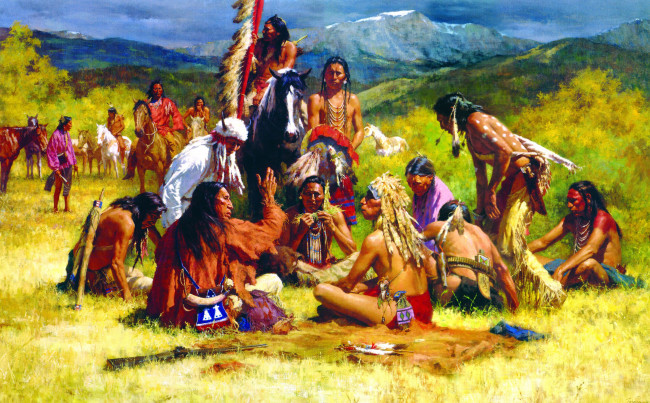 Обои картинки фото howard, terpning, рисованные, индейцы