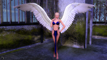 Картинка 3д+графика ангел+ angel ангел фон крылья блондинка взгляд девушка