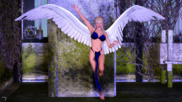 Картинка 3д+графика ангел+ angel крылья ангел фон взгляд девушка блондинка