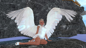 Картинка 3д+графика ангел+ angel крылья фон девушка взгляд камни ангел