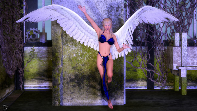Обои картинки фото 3д графика, ангел , angel, крылья, ангел, фон, взгляд, девушка, блондинка