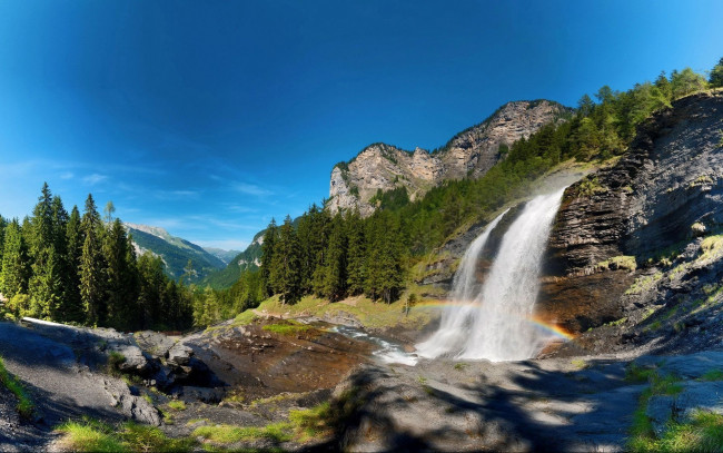 Обои картинки фото природа, водопады, поток, скала, горы