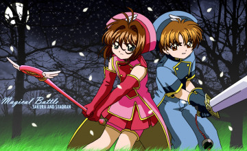 обоя аниме, card captor sakura, взгляд, девушки, фон