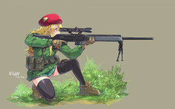Картинка аниме оружие +техника +технологии взгляд фон девушка