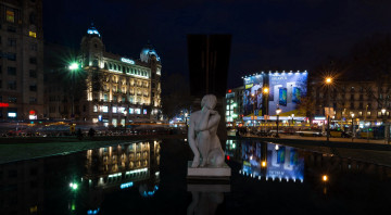 Картинка города барселона+ испания вечер фонтан огни
