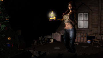 Картинка 3д+графика люди+ people девушка свеча ёлка предметы