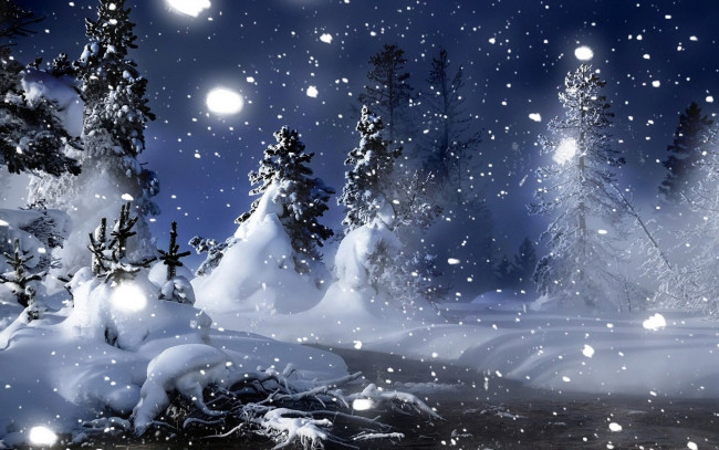 Обои картинки фото 3д графика, природа , nature, деревья, снег, зима