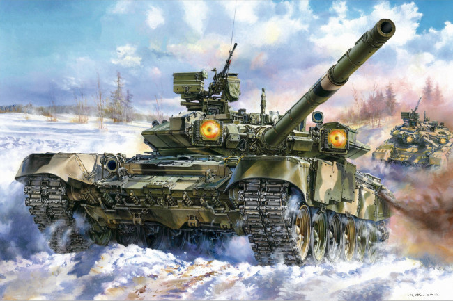 Обои картинки фото техника, военная техника, зима, снег, россия, танк, т-90, обт