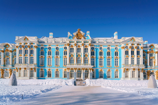 Обои картинки фото большой екатерининский дворец, города, санкт-петербург,  петергоф , россия, большой, екатерининский, дворец, пушкин, царское, село, зима