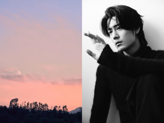 Обои картинки фото мужчины, xiao zhan, актер, свитер, закат