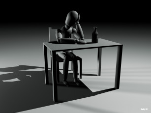 Картинка 3д графика modeling моделирование стол бутылка