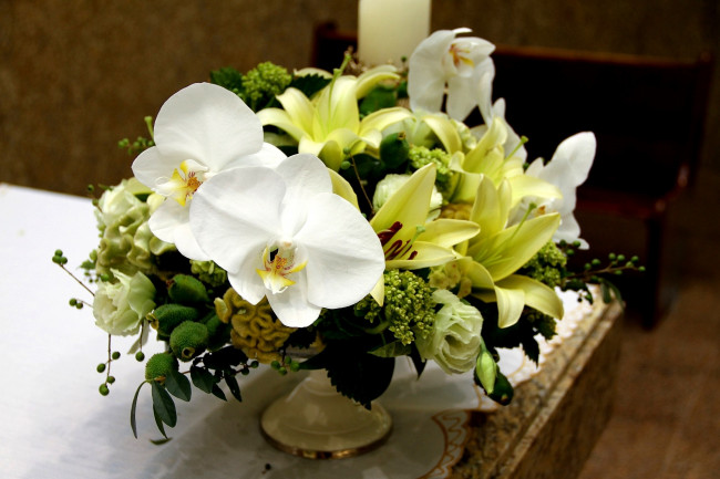 Обои картинки фото цветы, букеты, композиции, лилии, эустома, орхидея