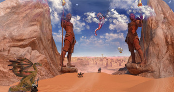 Картинка 3д графика fantasy фантазия скала скульптуры город драконы
