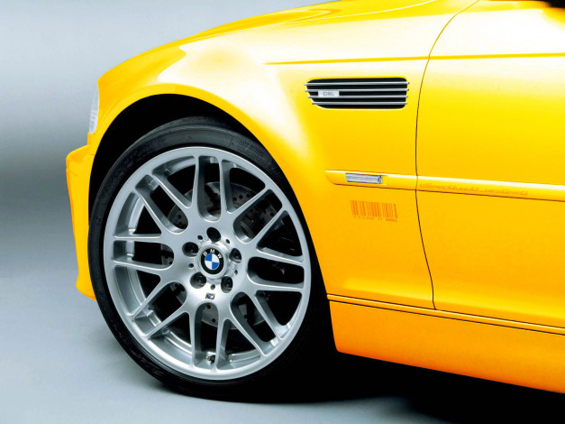 Обои картинки фото bmw, m3, csl, автомобили, фрагменты, автомобиля, колесо, желтый