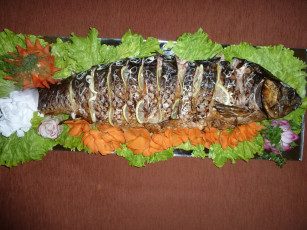 Картинка еда рыба +морепродукты +суши +роллы украшение лук моркрвь салат лимон