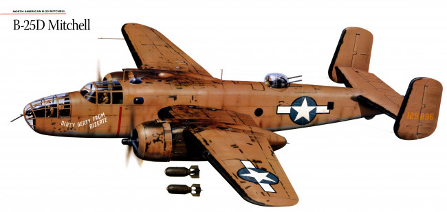 Обои картинки фото авиация, 3д, рисованые, v-graphic, b-25, american, north, бомбардировщик, mitchell