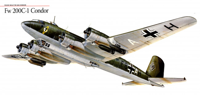 Обои картинки фото авиация, 3д, рисованые, v-graphic, разведчик, бомбардировщик, дальний, condor, 200, fw, wulf, focke