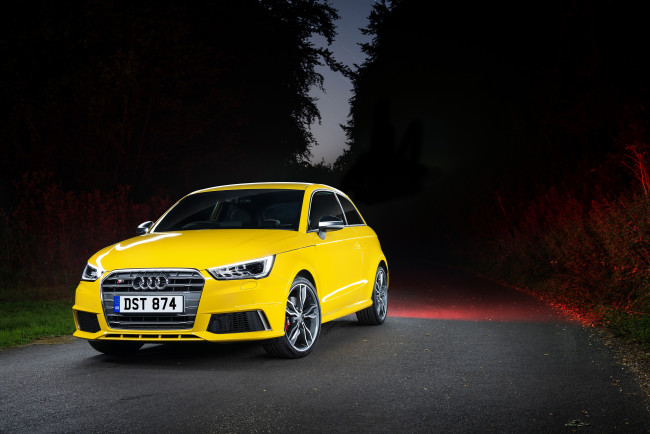 Обои картинки фото автомобили, audi, s1, uk-spec, 8x, 2014г, желтый