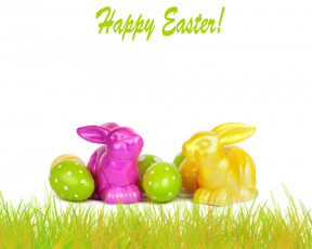 Картинка праздничные пасха кролики трава яйца поздравление